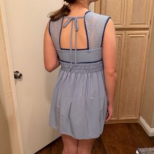 Blue Sleeveless Dress with Lace Details